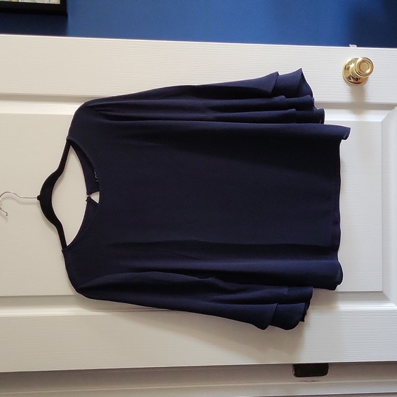 LOFT Tops - LOFT Outlet Navy Mixed Material Blouse w/ 3/4 Bell Sleeves, size S